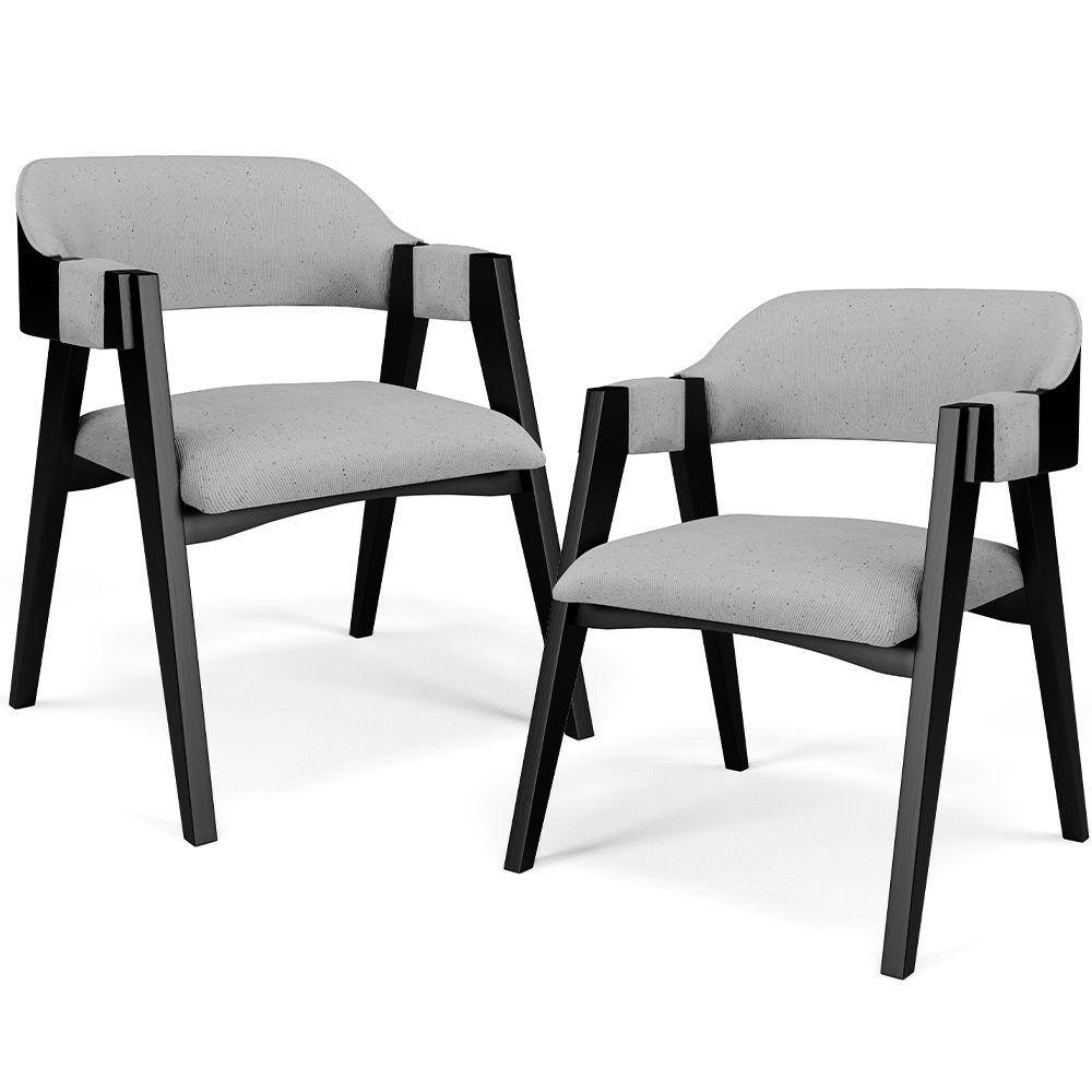 Kit 2 Cadeiras Sala de Jantar Estar Living Estofada Suran L02 Preto Linho Cinza - Lyam Decor