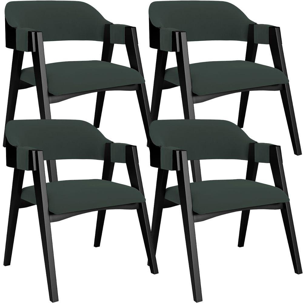 Kit 4 Cadeiras Sala de Jantar Estar Living Estofada Suran L02 Preto Suede Verde Musgo - Lyam Decor
