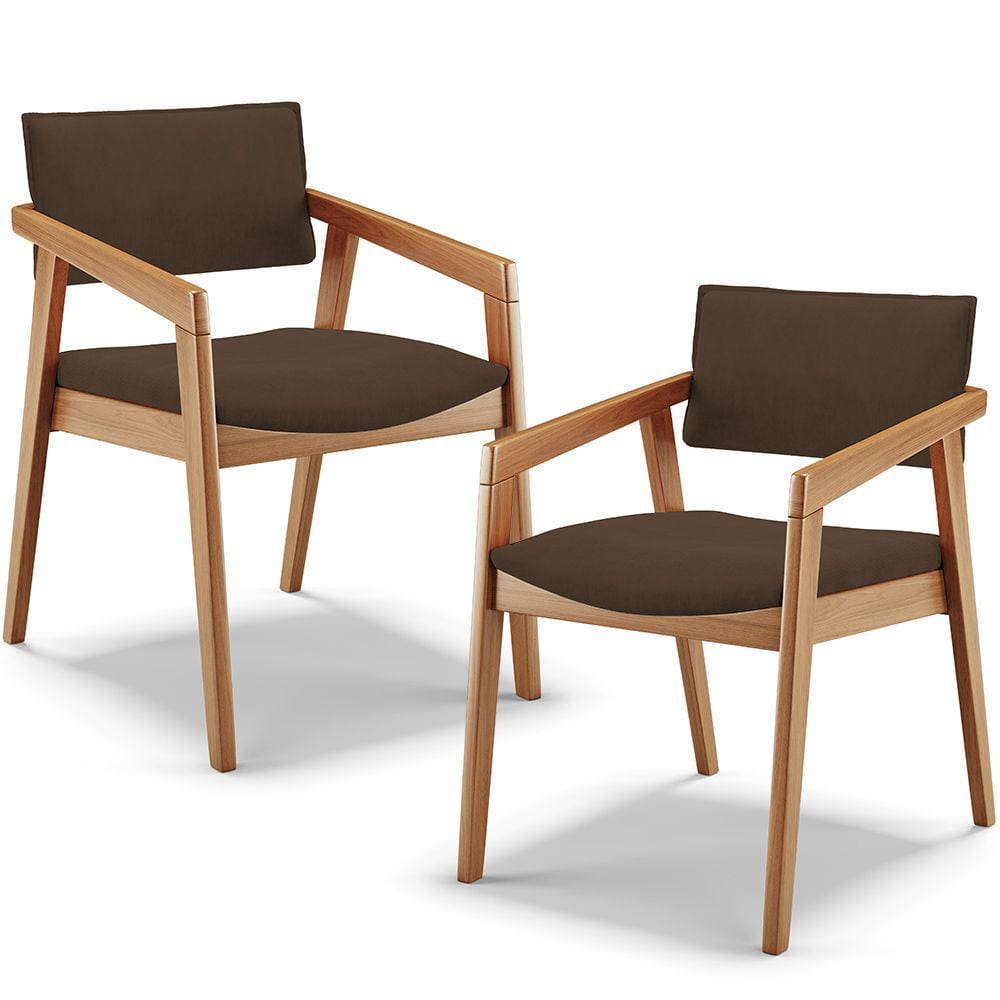 Kit 02 Cadeiras Para Sala de Jantar Estar Living Giorgia B04 Suede Marrom - Lyam Decor