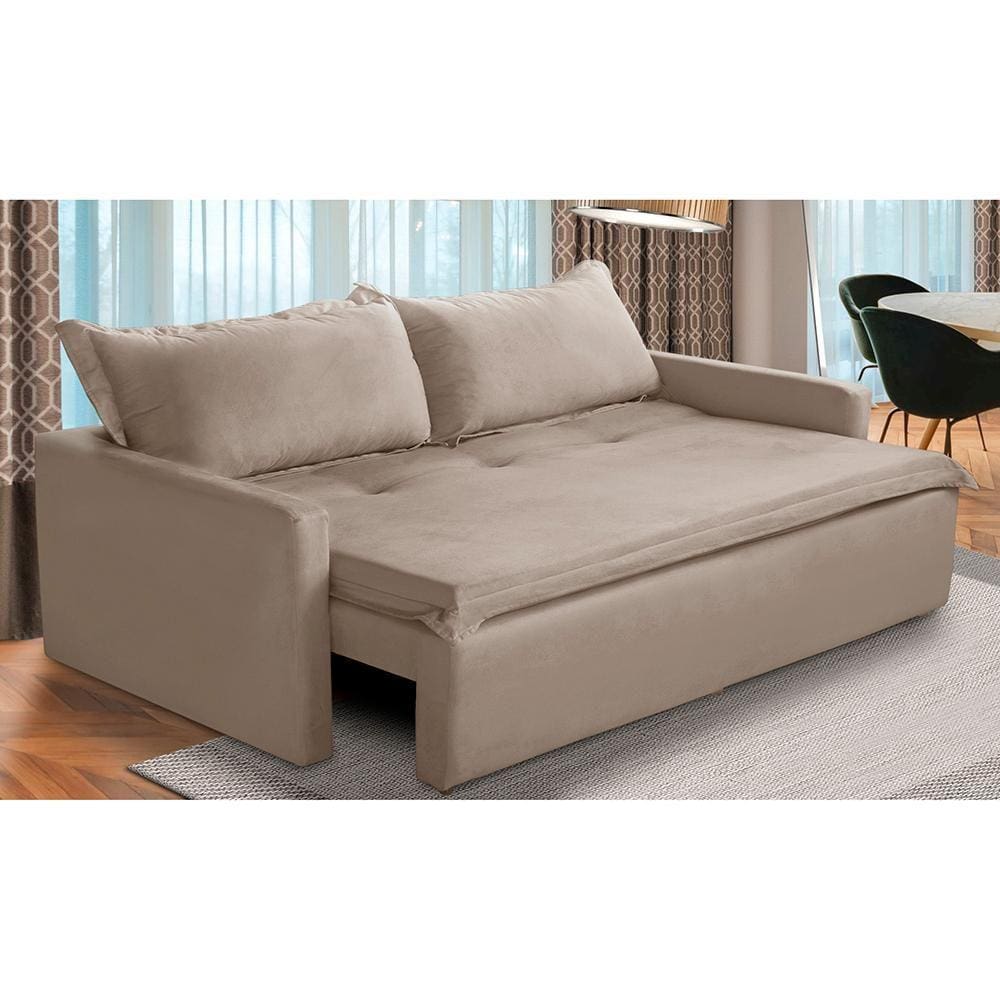 Sofá Sem Caixa Retrátil e Reclinável 2,00m com Molas Kiara Suede Cappuccino Adonai Estofados