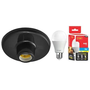 Kit Plafonier Plafon Soquete E27 Preto Lâmpada Led 9W