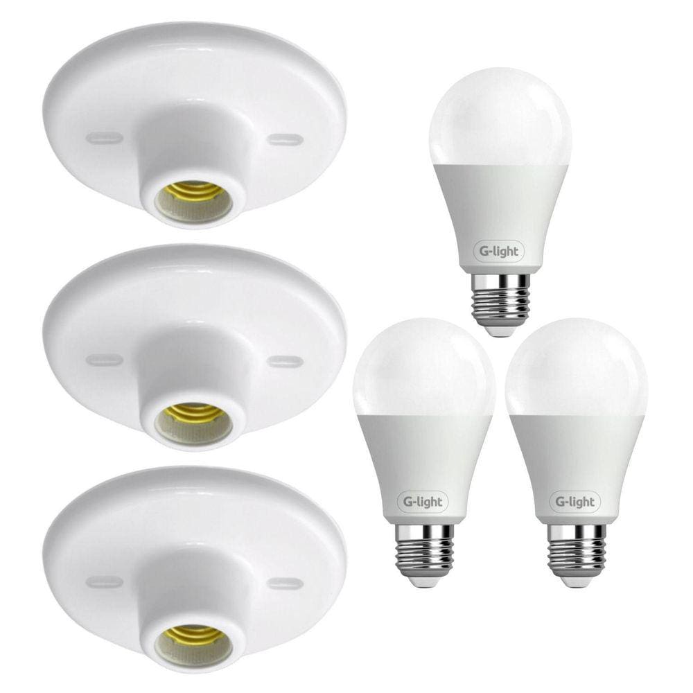 Kit 3 Plafonier Plafon Soquete E27 Branco 3 Lâmpada Led 9W