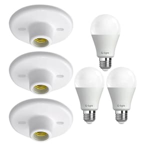 Kit 3 Plafonier Plafon Soquete E27 Branco 3 Lâmpada Led 9W