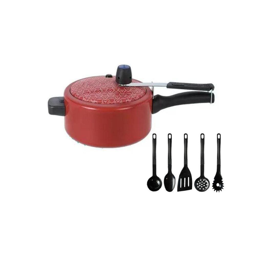 Kit Panela De Pressão Mas 5 Talheres Antiaderente.