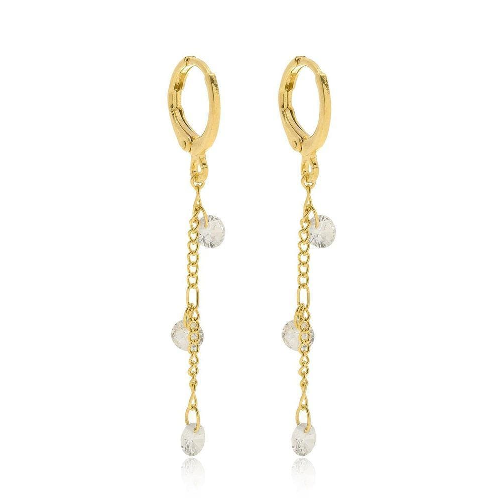 Brinco Argola Corrente Com Ponto De Luz Banhado A Ouro 18K