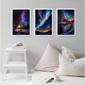 Kit 3 Quadros Decorativos Aurora Boreal 24X18Cm