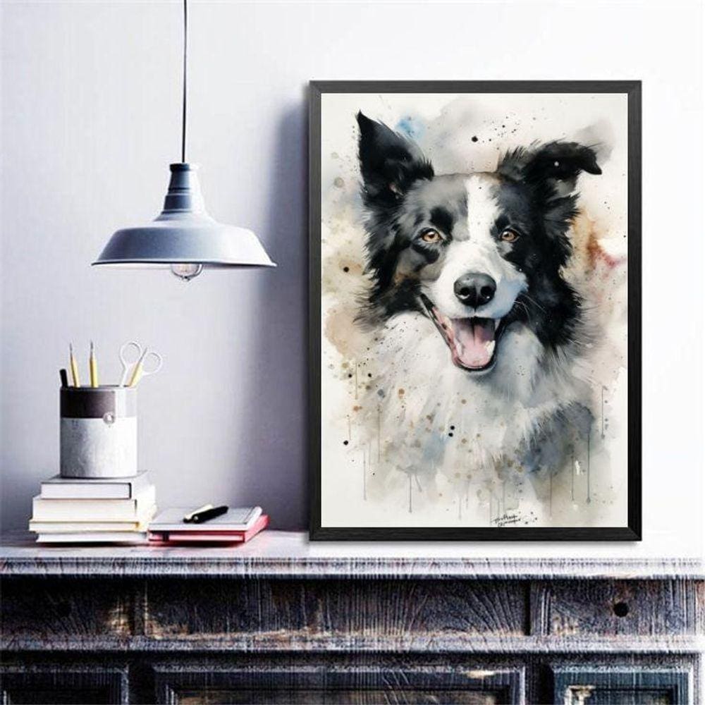 Quadro Decorativo Border Colie Aquarela 33X24Cm