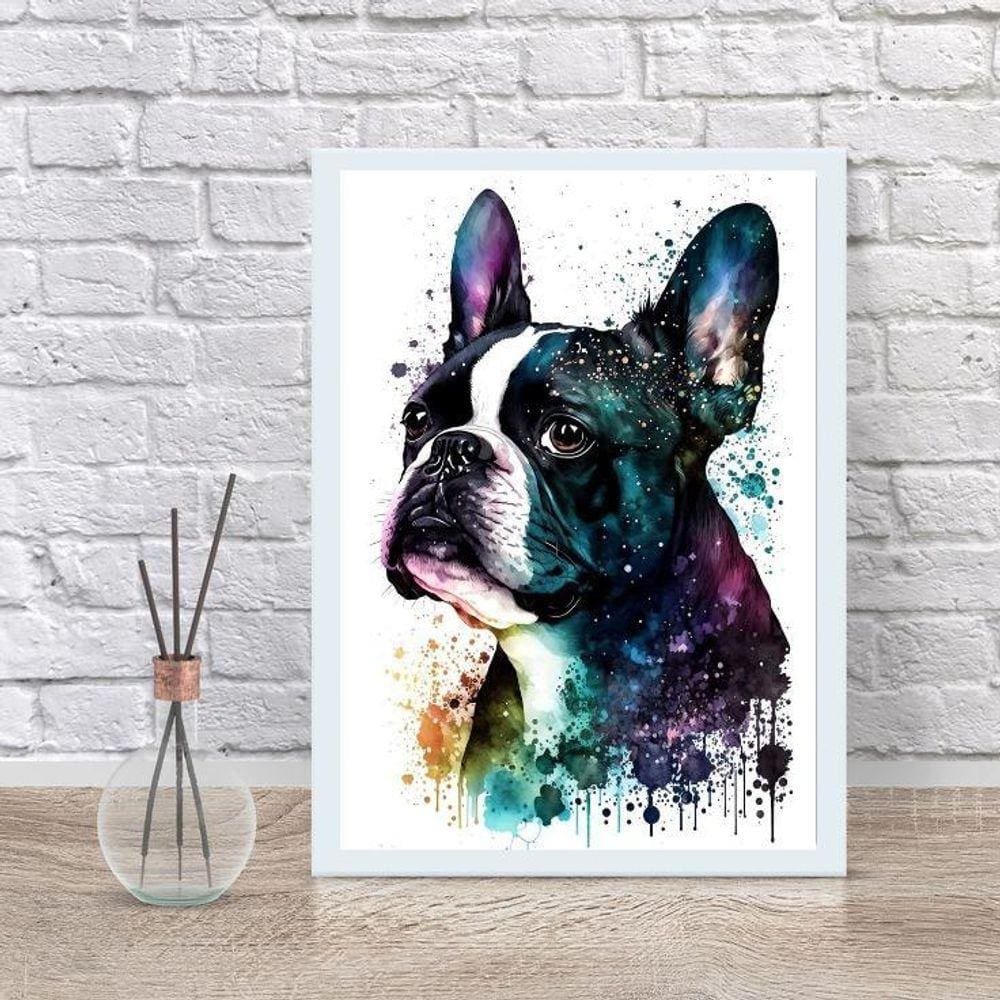 Quadro Decorativo Boston Terrier Aquarela 45X34Cm