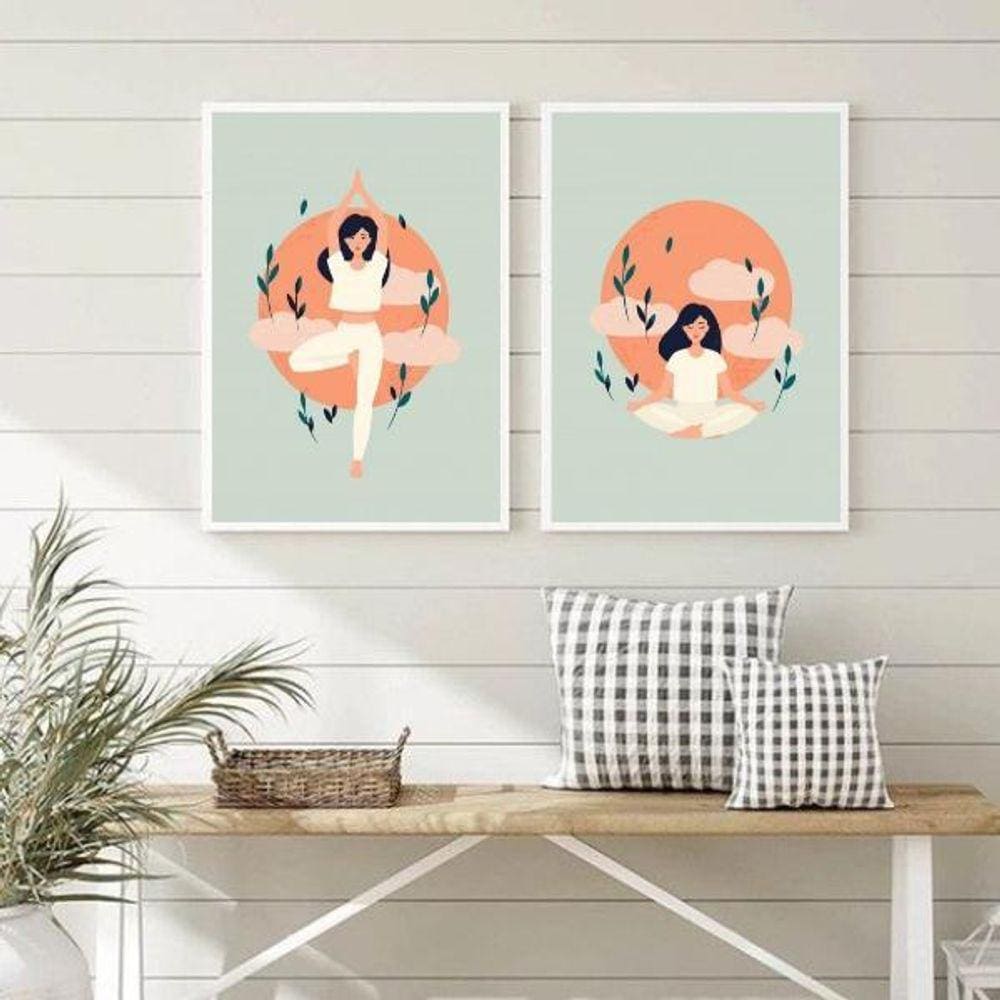 Kit 2 Quadros Decorativos Meditação Yoga 24X18Cm