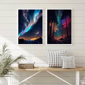 Conjunto 2 Quadros Decorativos Aurora Boreal 24X18Cm