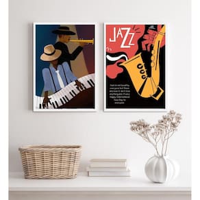 Kit 2 Quadros Decorativos Jazz Cartaz Poster 24X18Cm