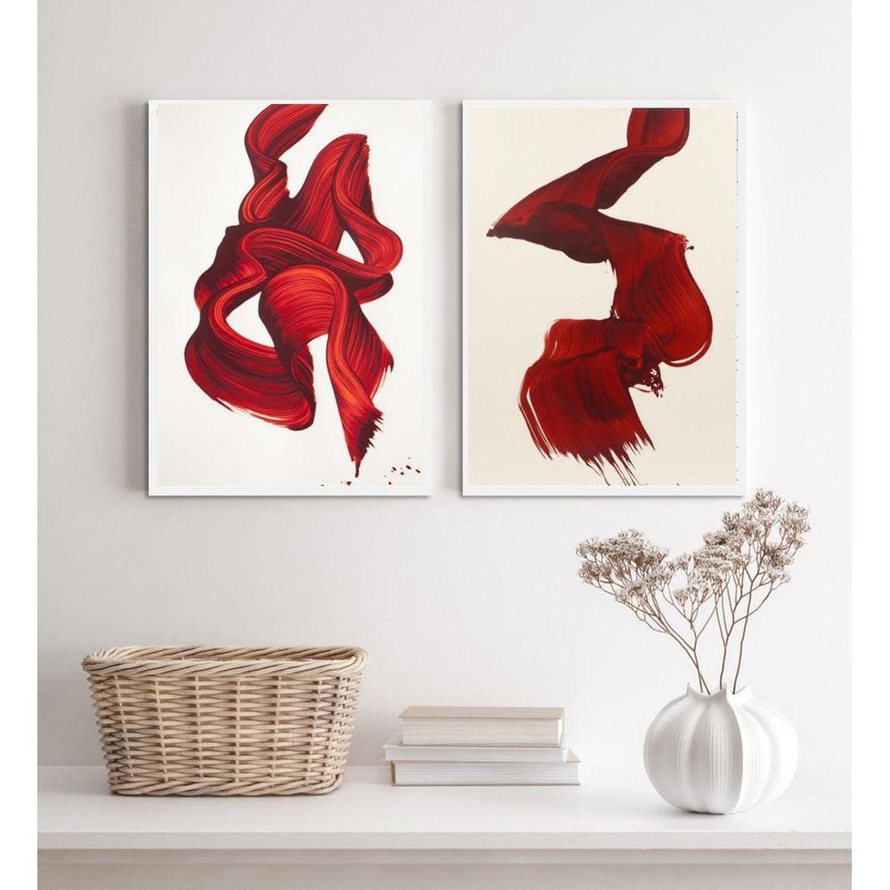 Kit 2 Quadros Abstratos Arte Moderna Vermelhos 33X24Cm