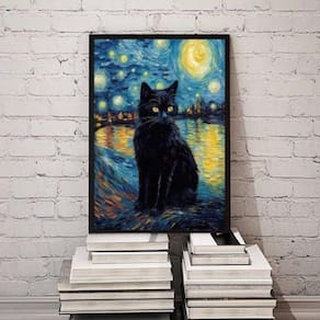 Quadro Decorativo Cat Night Starry Art 24X18Cm