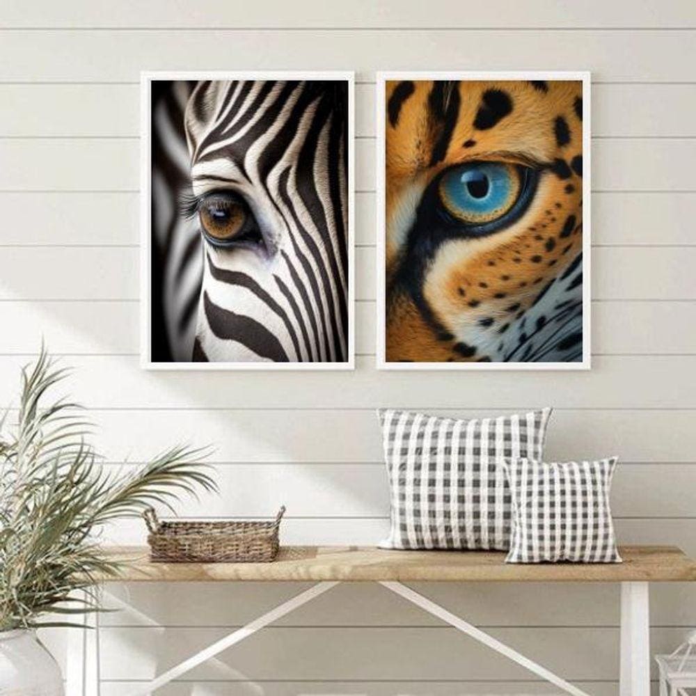 Kit 2 Quadros Decorativos Olhos De Animais 24X18Cm