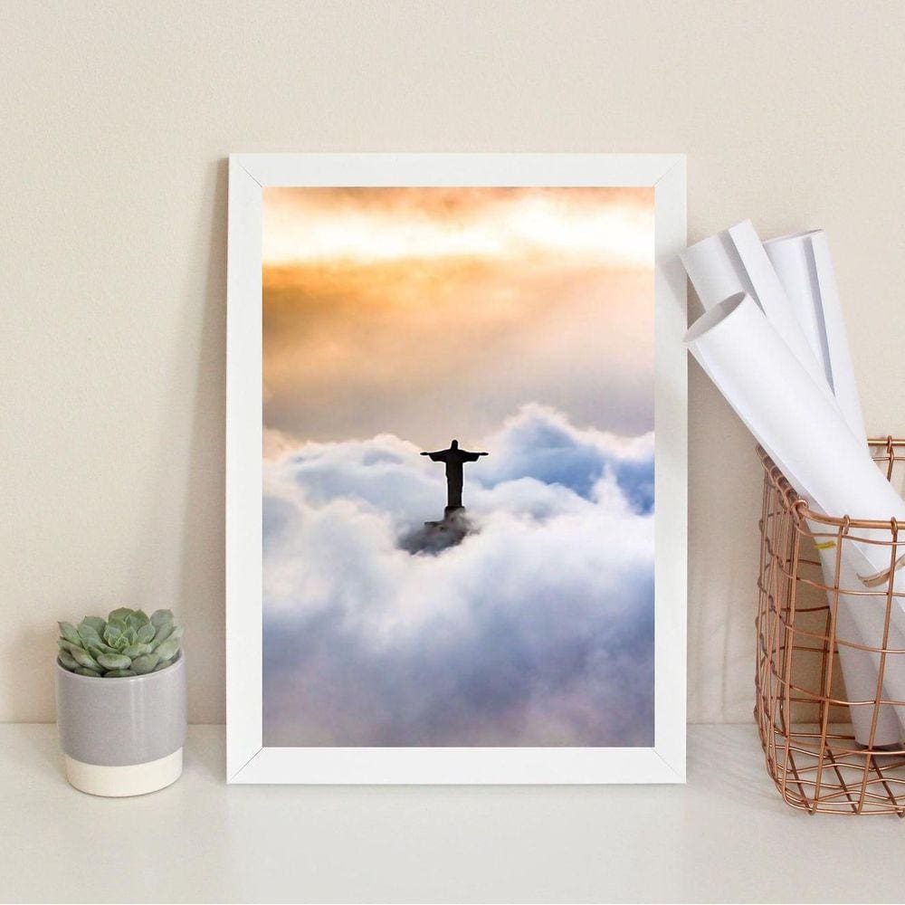 Quadro Decorativo Cristo Redentor Entre Nuvens 24X18Cm