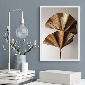 Quadro Decorativo Abstrato Folha Leque Bronze 45X34Cm Vidro