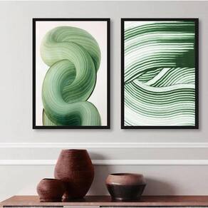 Kit 2 Quadros Decorativos Verdes Abstratos- Ondas 24X18Cm