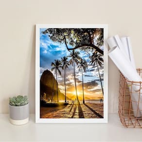 Quadro Decorativo Por Do Sol Praia Rio Janeiro 33X24Cm Vidro