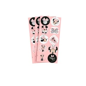 Adesivo Minnie Mouse Rosa Redondo 30 Unidades