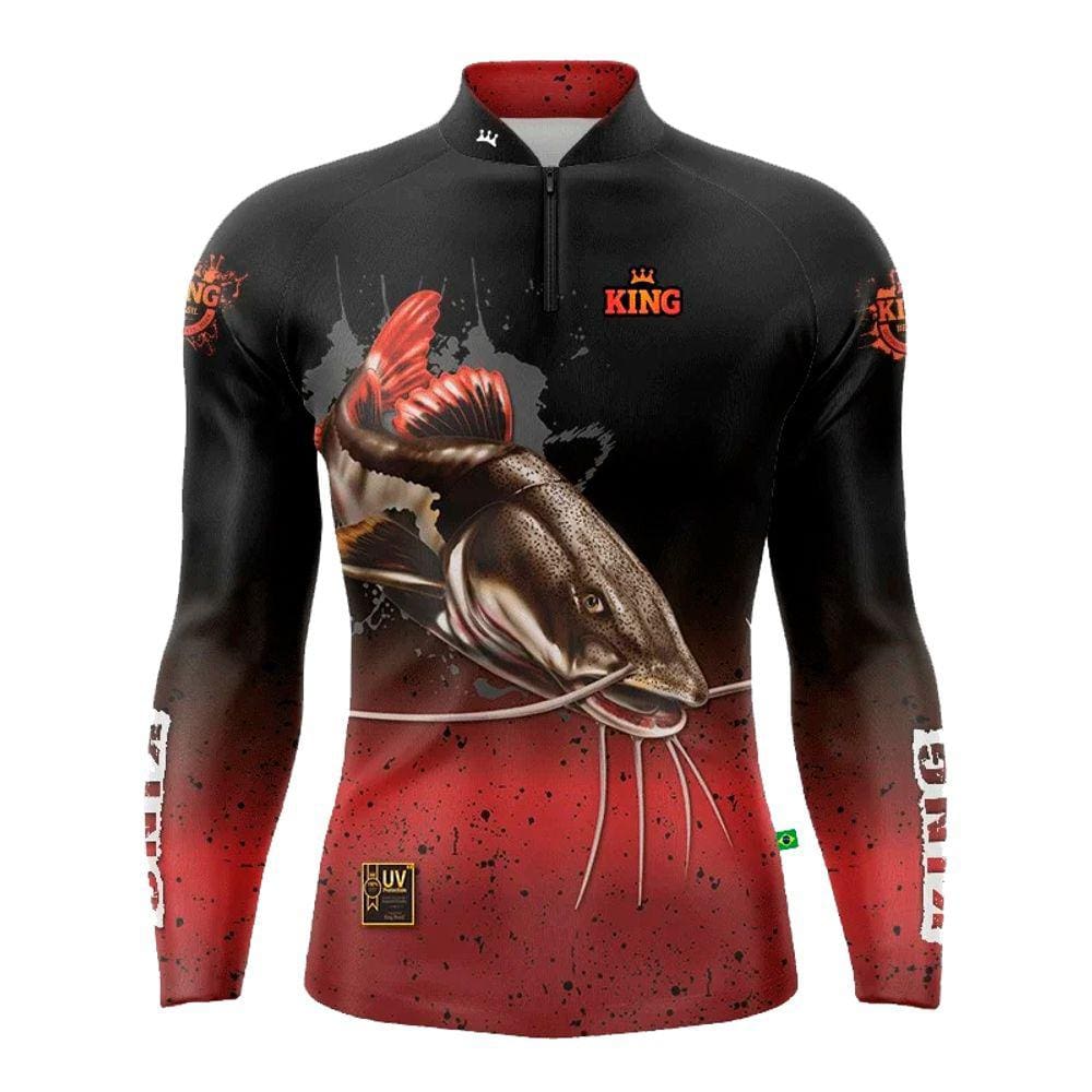 Camiseta Pesca King Brasil Fator Proteção Solar UV KFF647 Vermelho Pirarara