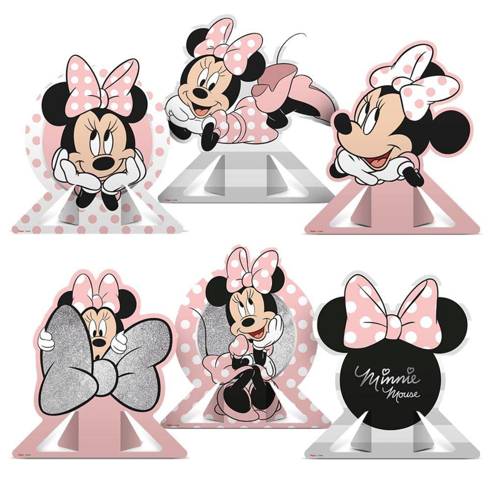 Decoração de Mesa Minnie Mouse Rosa 06 Unidades