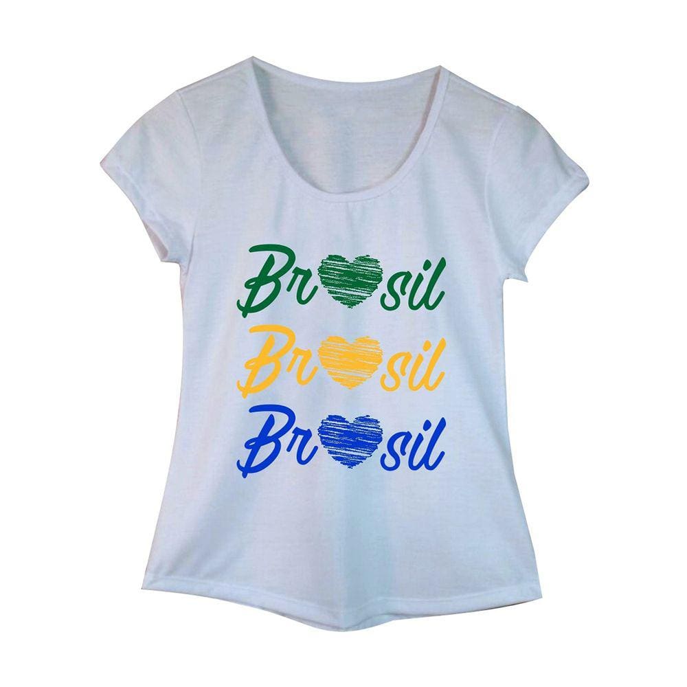 Camiseta Adulta Feminina Estampa Brasil Coração