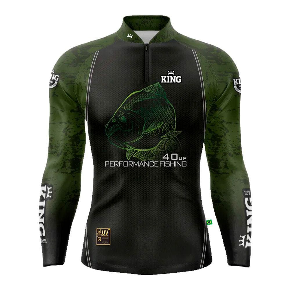 Camiseta Pesca King Brasil Fator Proteção Solar UV KFF648 Verde Tambaqui