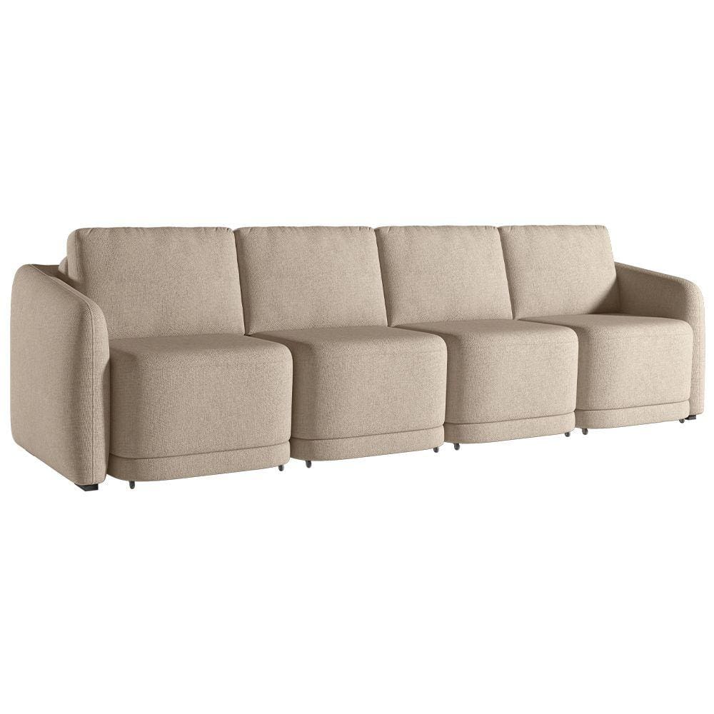 Sofá Cama para Sala de Estar 4 Lugares 396cm Montserrat K01 Linho Bege - Lyam Decor