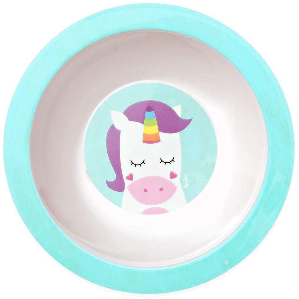 Tigela Pratinho de Bebê Buba Animal Fun Unicórnio 16,5cm Bowl Infantil Fundo Redondo