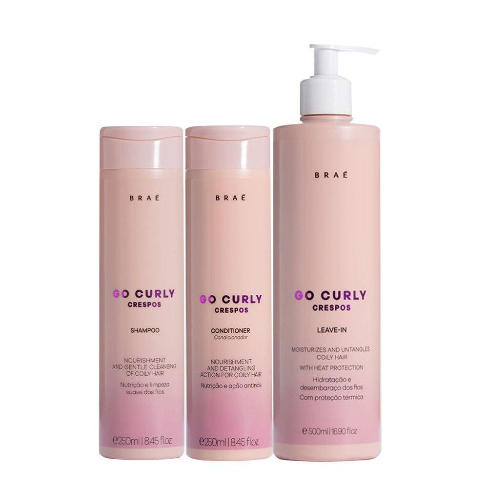 Kit Braé Go Curly Crespos Shampoo Condicionador Leave-in (3 produtos)