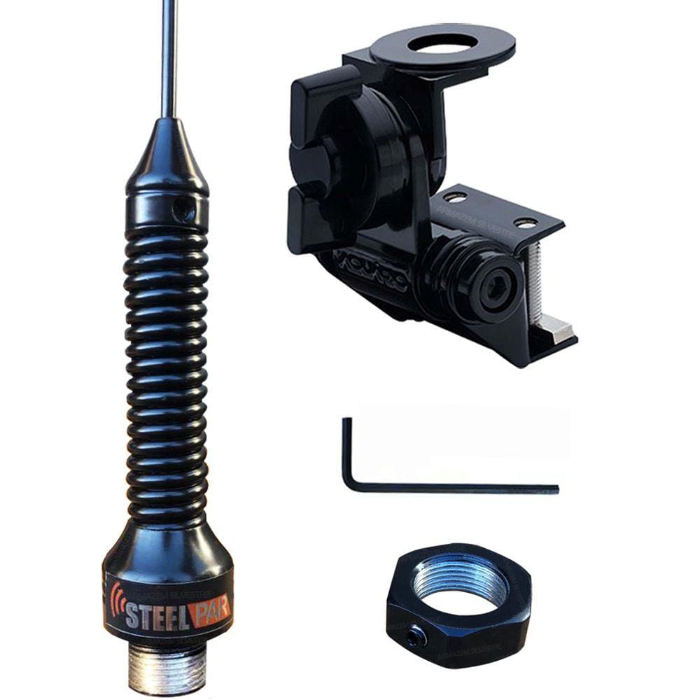 Antena Enfeite Mola Black Preta 1,47mts Anti Furto Suporte Calha Grade