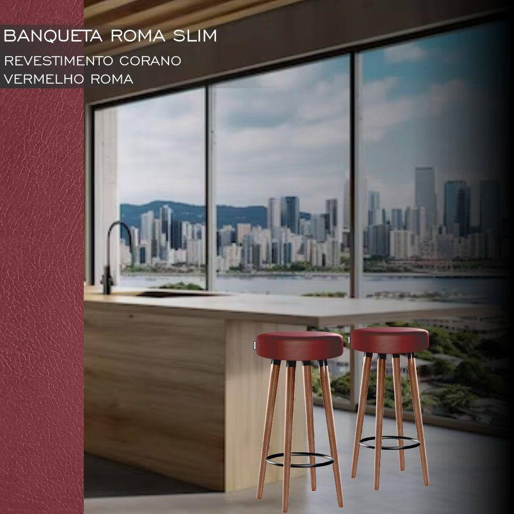 2 Bancos Banquetas Roma Slim Redonda Alta 70cm Romã