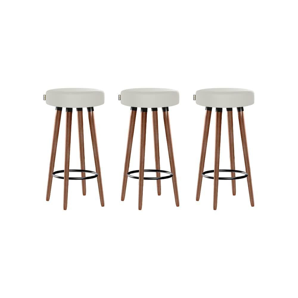 Kit 3 Banquetas Moderna Alta Roma Slim Bege Claro 70cm