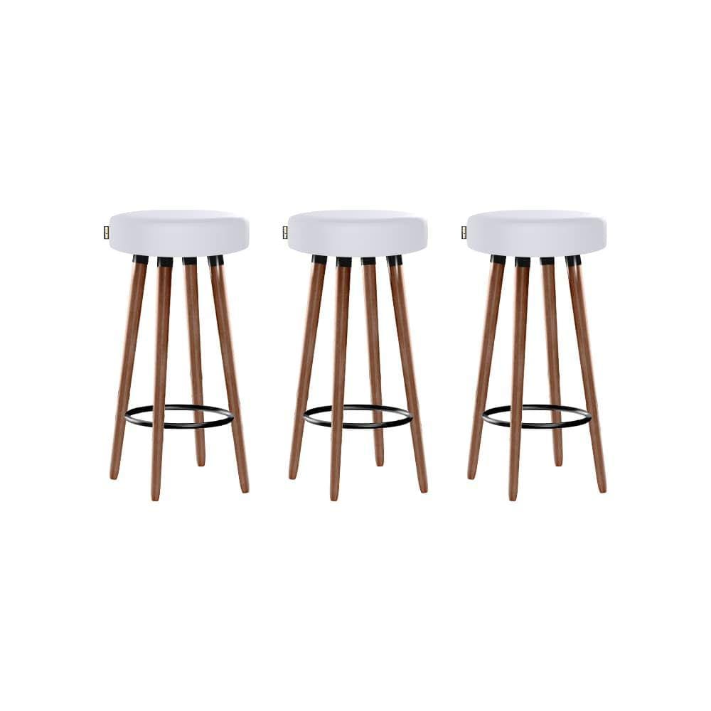 Kit 3 Banquetas Moderna Alta Roma Slim Branco 70cm