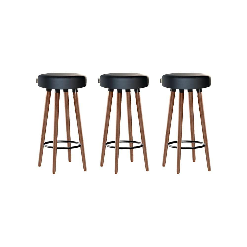 Kit 3 Banquetas Moderna Alta Roma Slim Preto 70cm