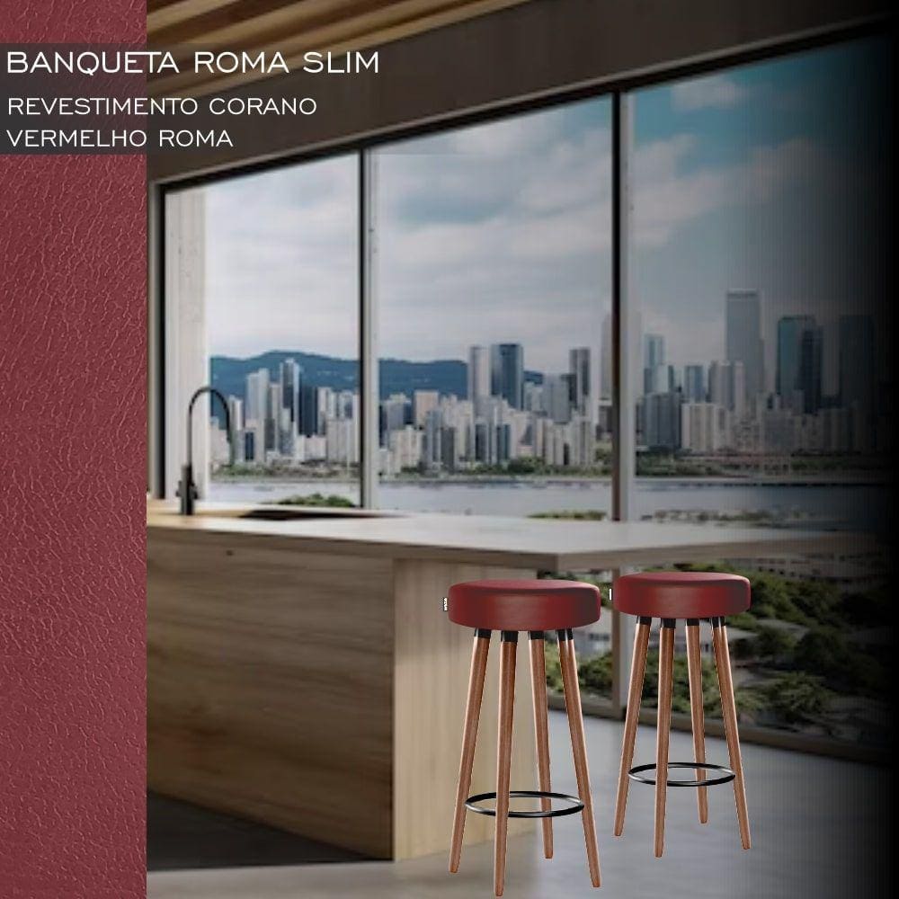 4 Bancos Banquetas Roma Slim Redonda Alta 70cm Romã