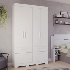 Guarda Roupa 4 Portas 3 Gavetas 1 Basculante 100% Mdf Porto Panan Branco
