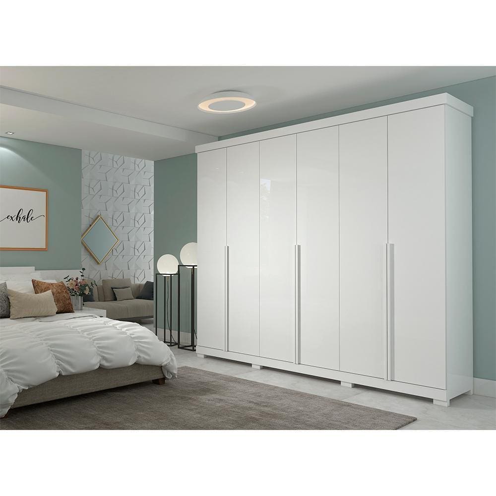 Guarda Roupa Casal em MDF 6 Portas com Pés Guarapari Panan Móveis Branco