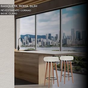 Banco Banqueta Roma Slim Redonda Alta 70cm Bege