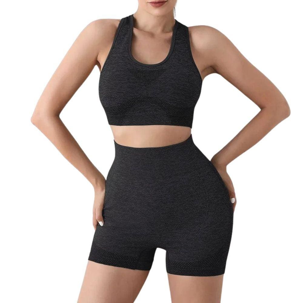 Conjunto Hupana Fitness Sem Costura Top Shorts Empina Bumbum