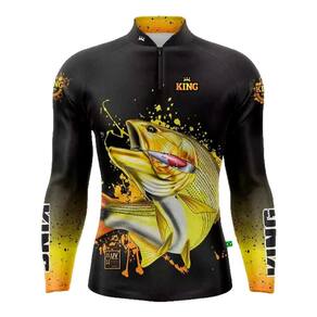 Camiseta Pesca King Brasil Fator Proteção Solar UV KFF650 Dourado Sublimada