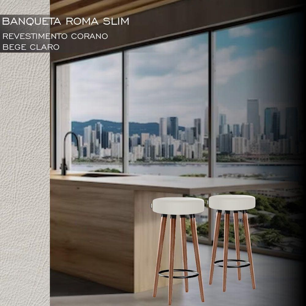 3 Bancos Banquetas Roma Slim Redonda Alta 70cm Bege