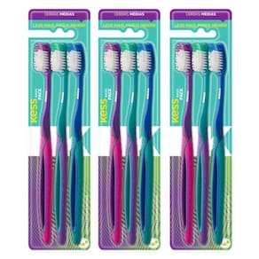 Kit Escova Dental Kess Basic Plus Cerdas Médias Cód.2564 C/3