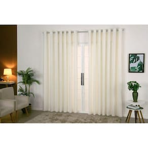 Cortina Voil Xadrez 3X2,80 C/Forro Microfibra P Varão Palha