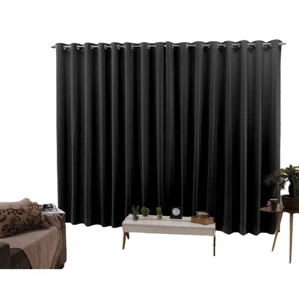 Cortina 6,00x2,50 Sala Quarto Cozinha Blackout Corta Luz Cor: Preto