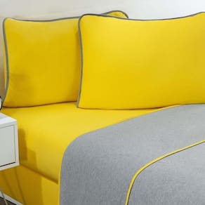 Jogo De Cama Malha Lençol 100% Algodão Urbano 4 Peças Casal - Amarelo-mescla