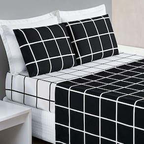 Jogo De Cama Com Lençol De Cima 200 Fios Austin Casal 04 Peças - Preto
