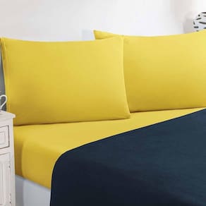 Jogo De Cama Malha Lençol 100% Algodão Gran Moratta 4 Peças Casal - Azul Marinho-amarelo