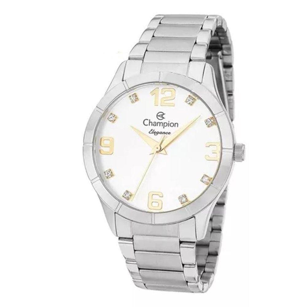 Relógio Feminino Champion Prata Com Pedras Prova D`Água +