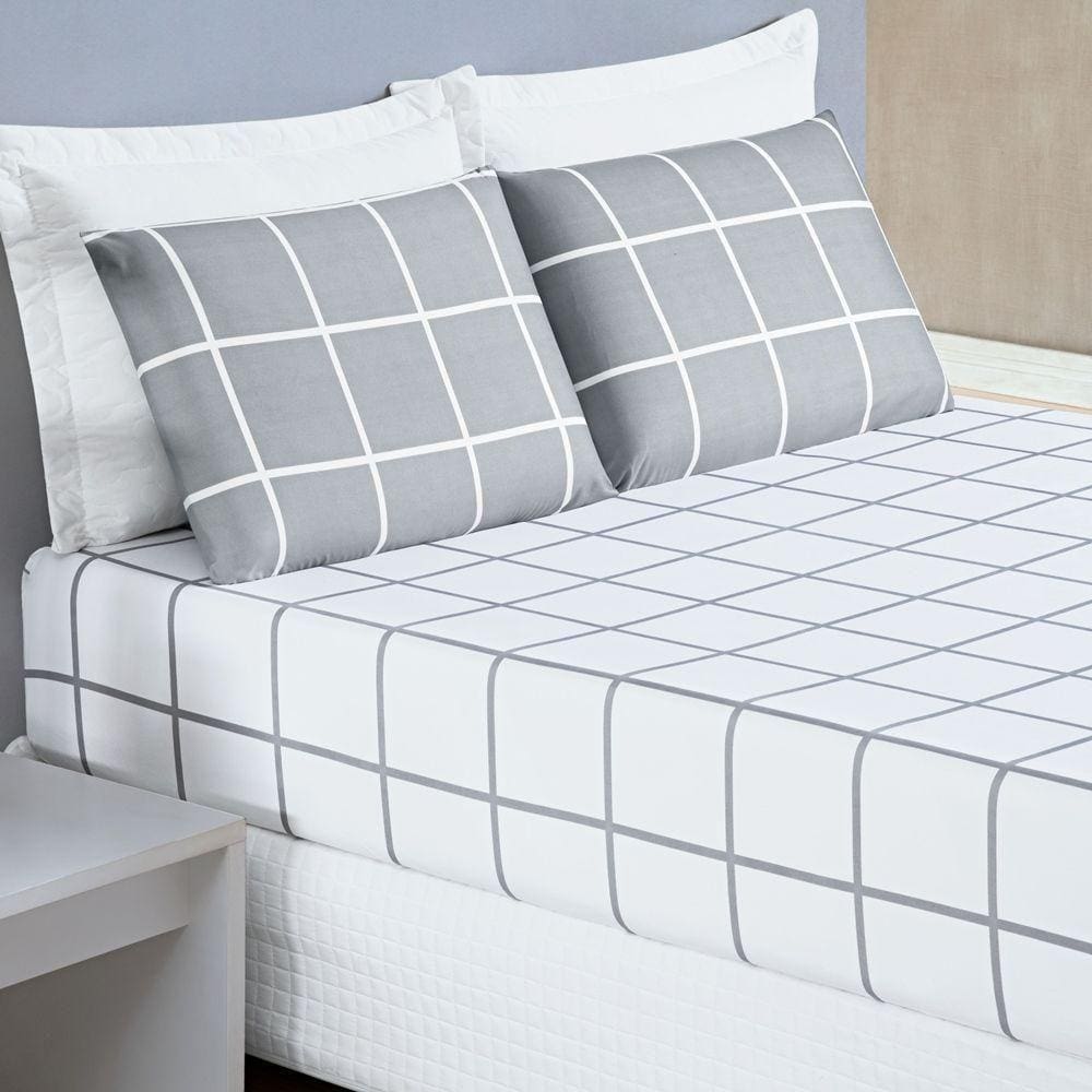 Jogo De Cama Lençol 200 Fios Austin King 03 Peças - Cinza